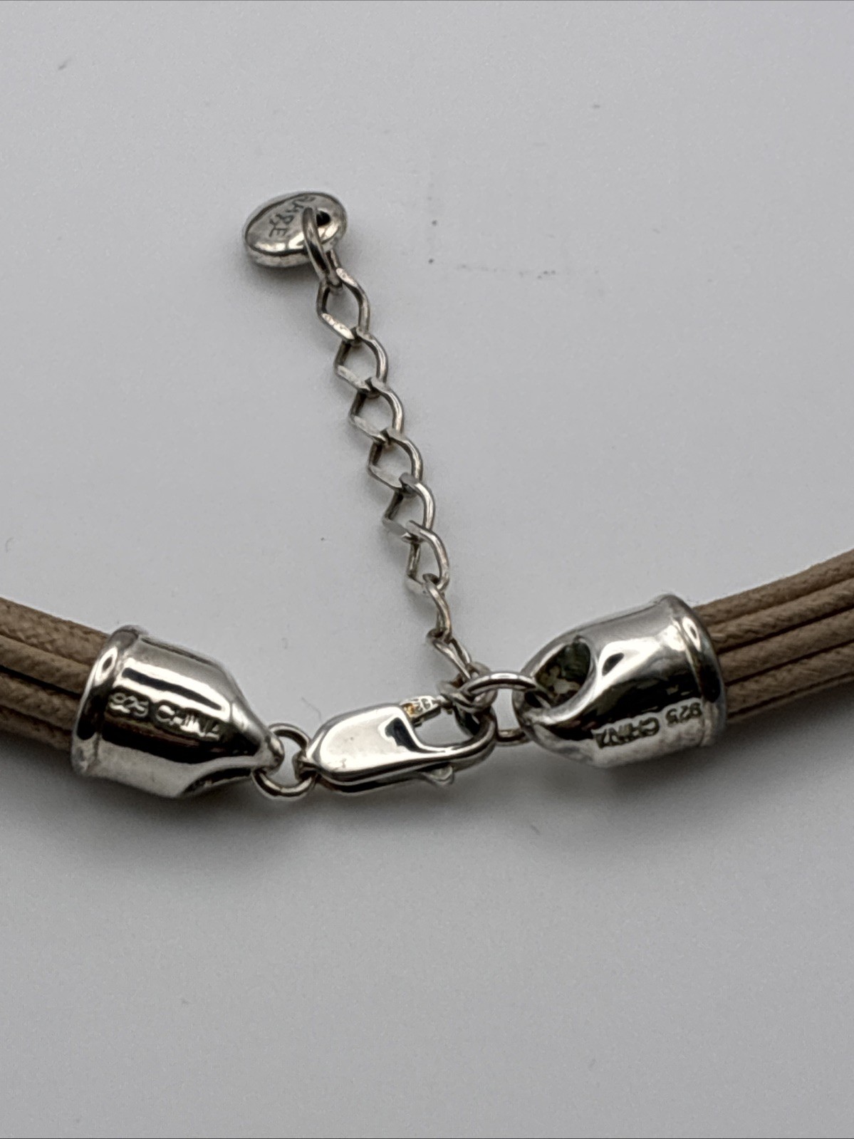 2005 RAGE Branded Tan Multi Cord Necklace/Choker w/ 925 Sterling Silver Ends 16”