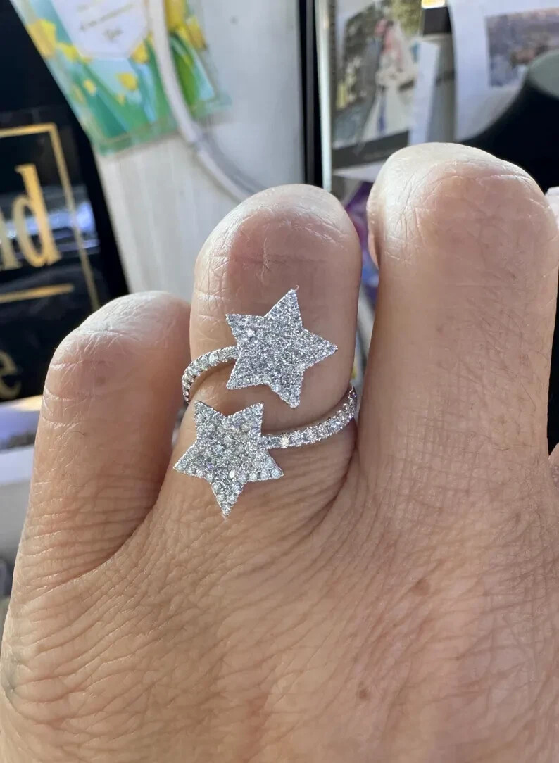 2.50Ct Round Cut Real Moissanite Star Bypass Ring 14K White Gold Plated Silver