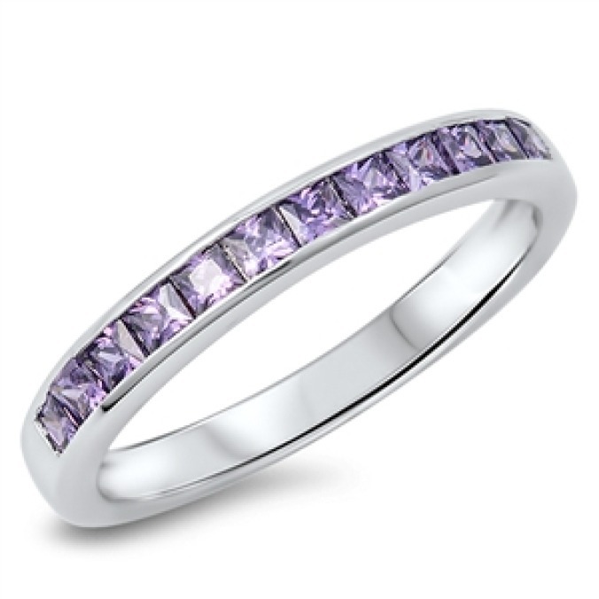Eternity Princess Cut Ring Sterling Silver Best Jewelry Selectable Lavender