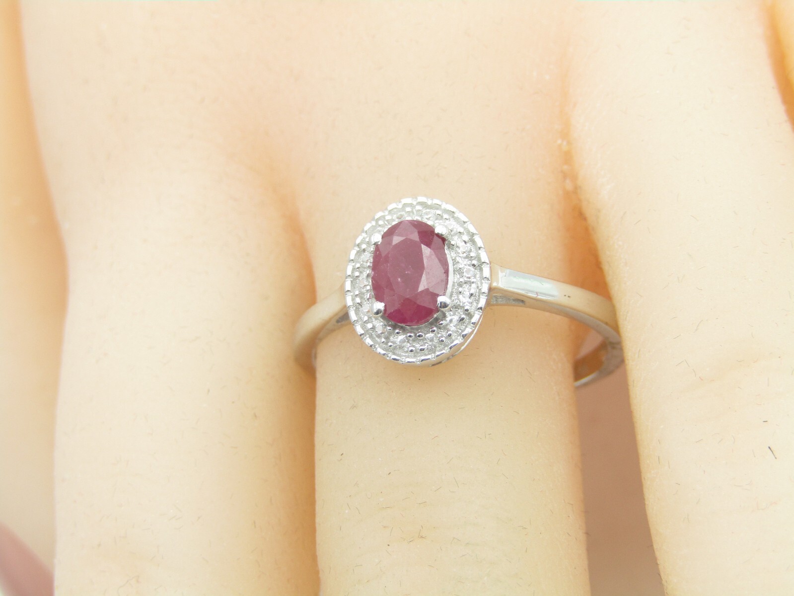 GORGEOUS 5X7mm RUBY AND DIAMOND HALO RING Sterling Silver 925 NWT Size 9 RG12