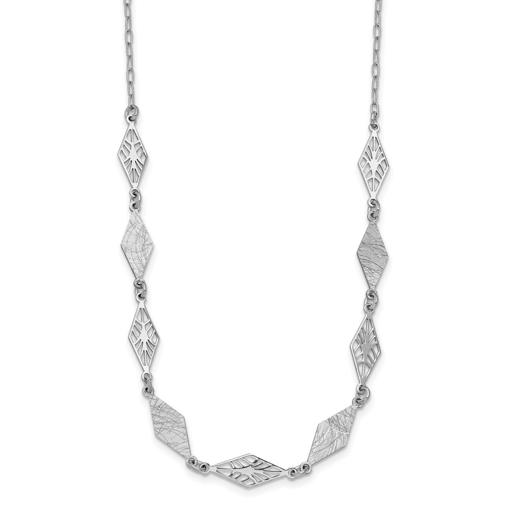 Sterling Silver Rhodium-plated Polished and Scratch Finish Necklace 18″ 1in ext.