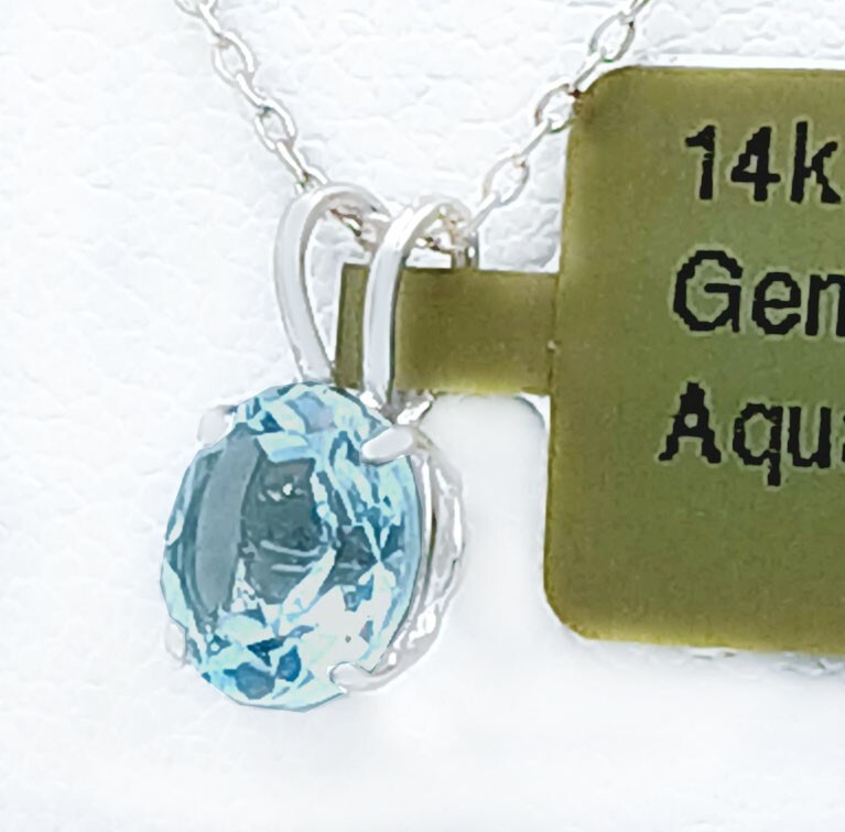 GENUINE 1.05 Cts AQUAMARINE PENDANT 14k WHITE GOLD – FREE APPRAISAL -Made in USA