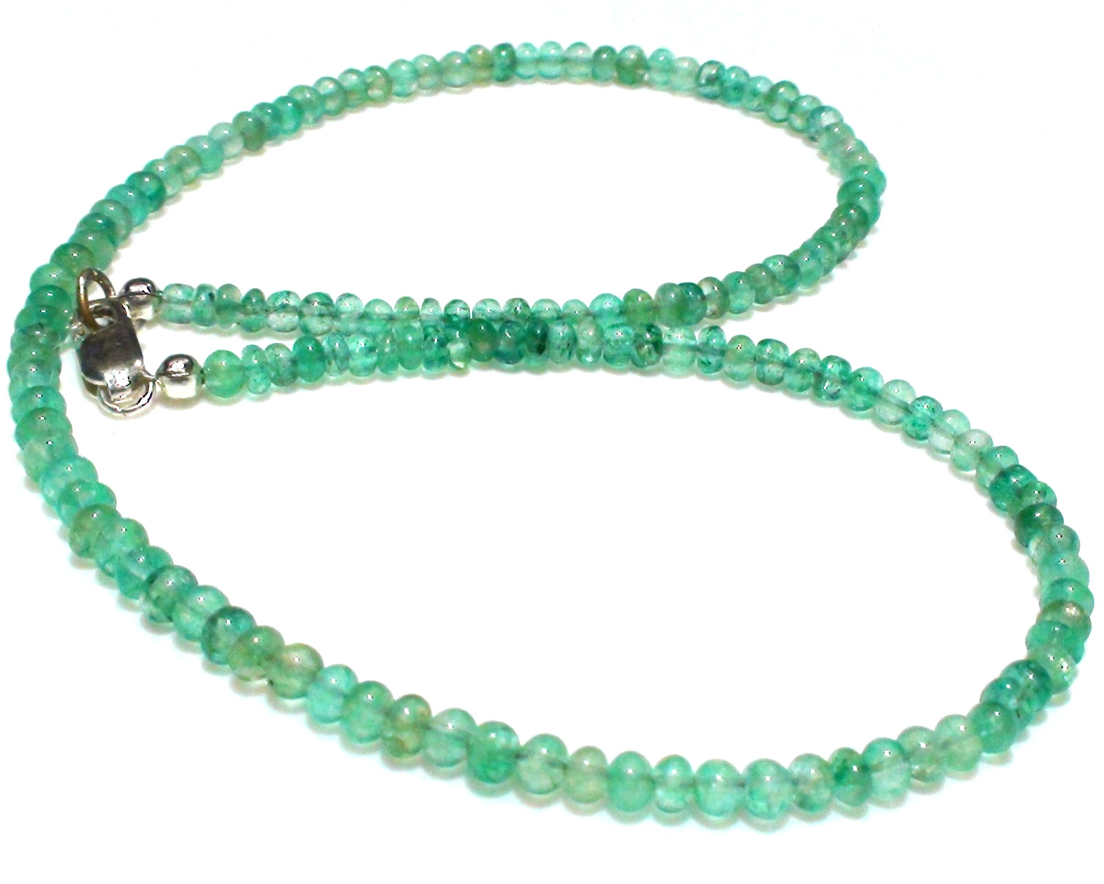 58.15 ct 100% NATURAL HIGH QUALITY GREEN EMERALD 925 SILVER CLASP NECKLACE 18”.