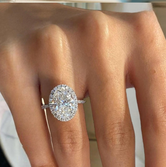 Diamond Anniversary Gift Ring 4.55 Carat Oval Cut IGI Lab Created 18k White Gold