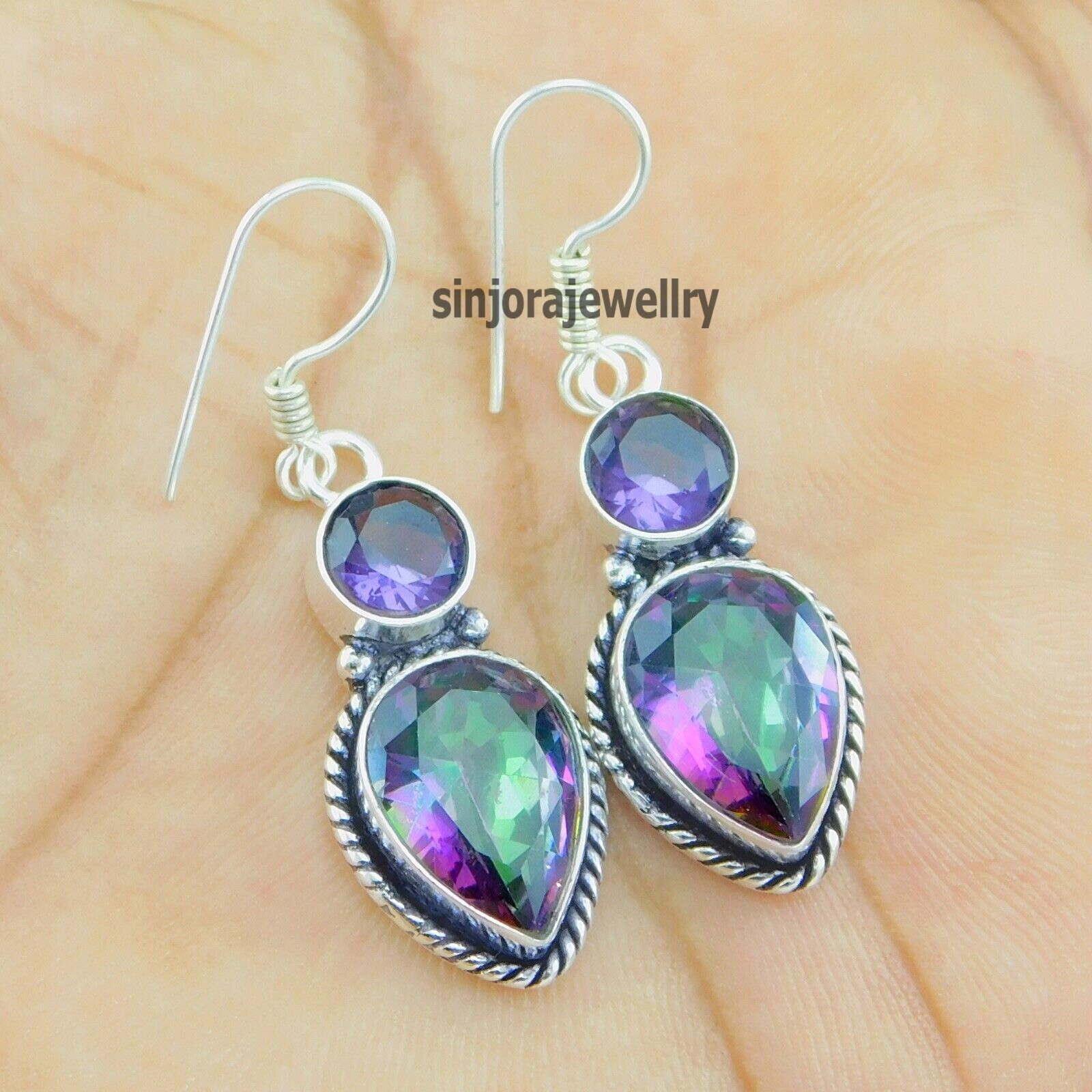 Mystic Topaz Gemstone 925 sterling silver handmade Dangle/Drop Earrings 1.75″