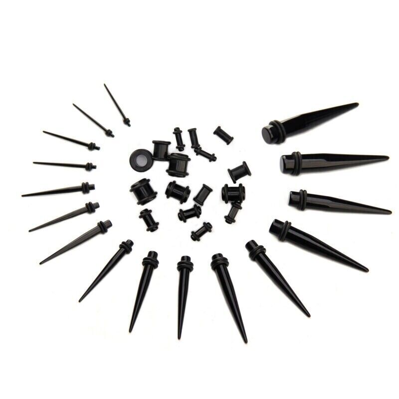 Stretching Ear Plugs Expander Taper Acrylic Stretcher Gauges New 18 Black Kits