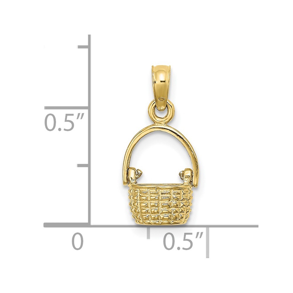 10K Yellow Gold 3-D Moveable Handle Basket Charm Pendant 1gm L-11.15mm W-8.7mm
