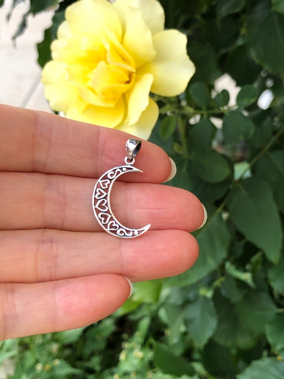 Heart Moon Pendant Sterling Silver 925 Crescent Moon 20mm(0.79″)/27mm(1.06″)