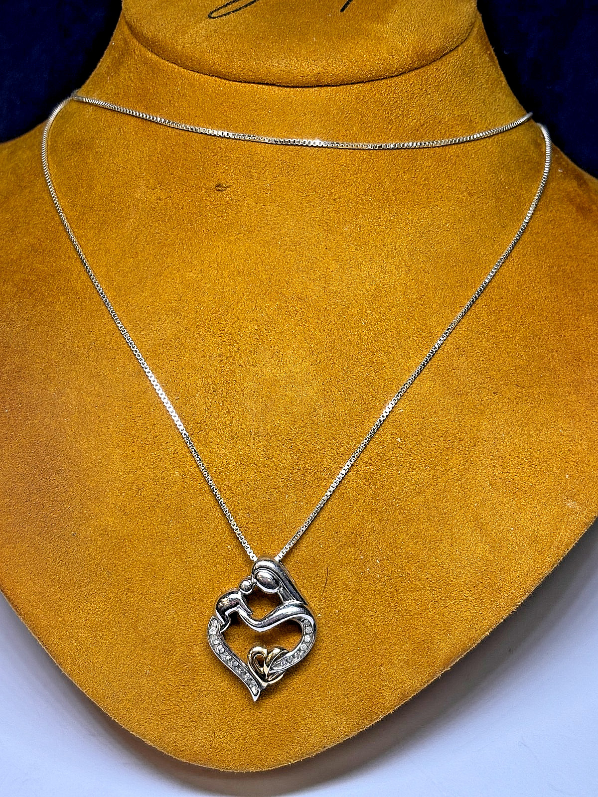 14K Goild 925 Silver Diamonds Mother & Child Pendant/Chain Necklace 6g 30in