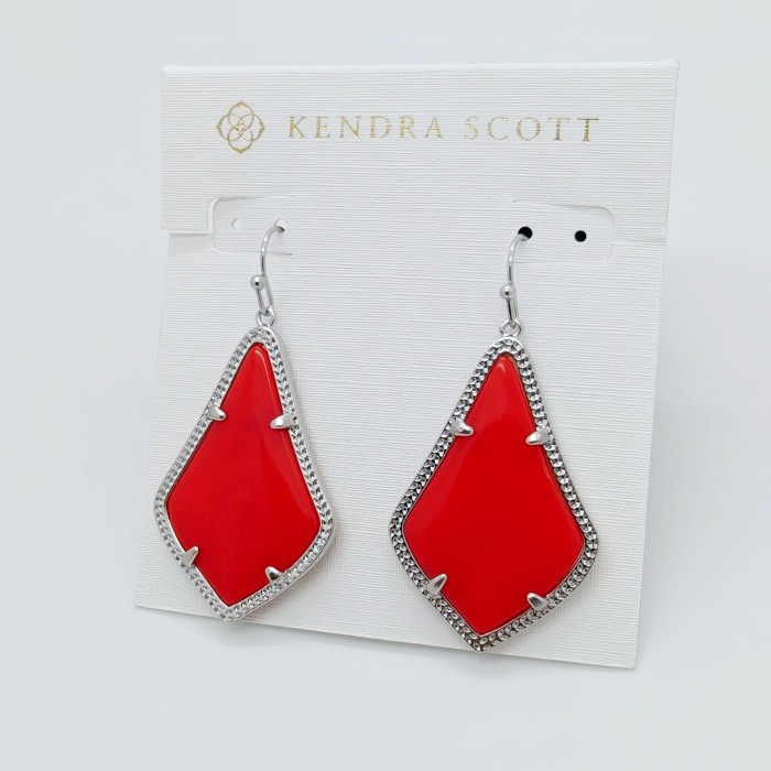 New Kendra Scott Alex Silver Drop Earrings in Bright Red