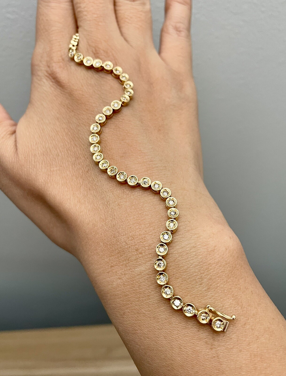 K18 18K Real Gold Japan Natural Diamonds Tennis Bracelet Dainty Petite