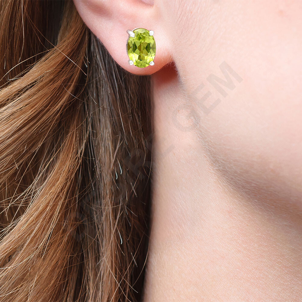 Natural Gemstones Oval Shape 925 Silver Stud Earrings DGE1075 E-1017