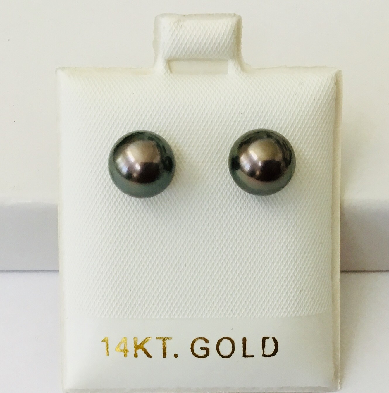 Classic Solid 14K Gold 8.3 – 8.7 mm Genuine Tahitian Pearl Stud Earrings NEW