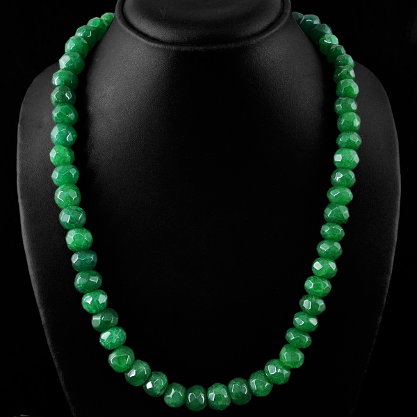 TOP GORGEOUS 527.35 CTS EARTH MINED GREEN EMERALD FACETED BEADS NECKLACE STRAND