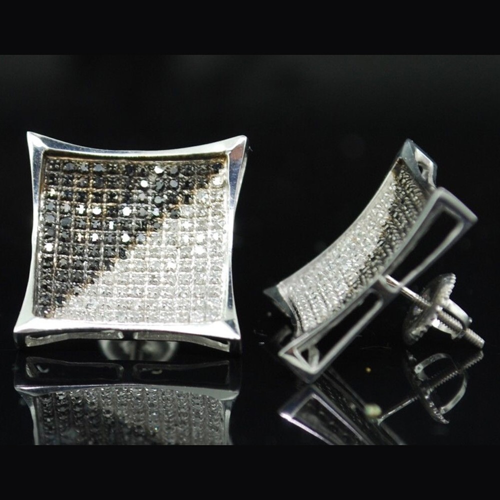 1 Ctw Created Diamond & Spinel 14K White Gold Over Square Pave Stud Earrings
