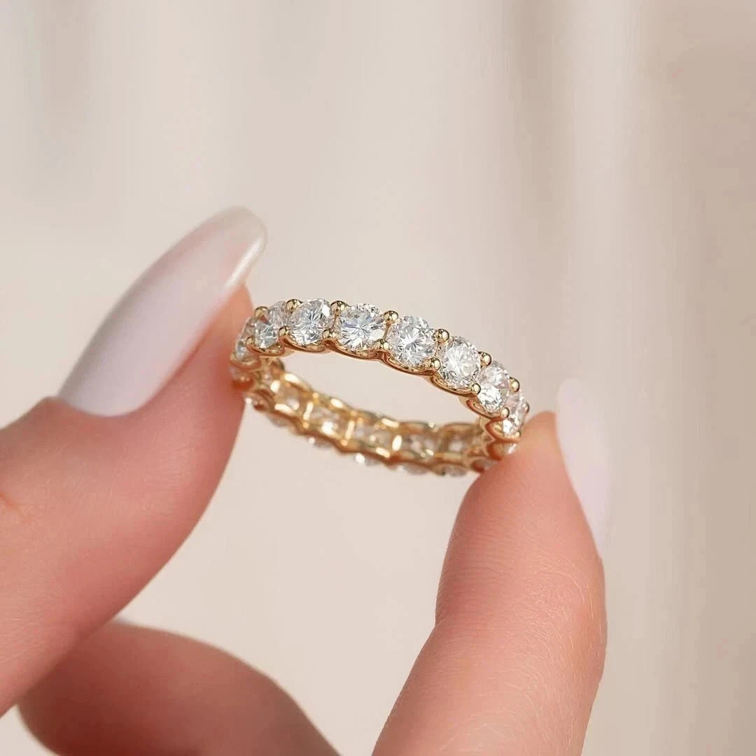 4Ct Round Cut Natural Diamond 14K Yellow Gold Luxury Eternity band Ring