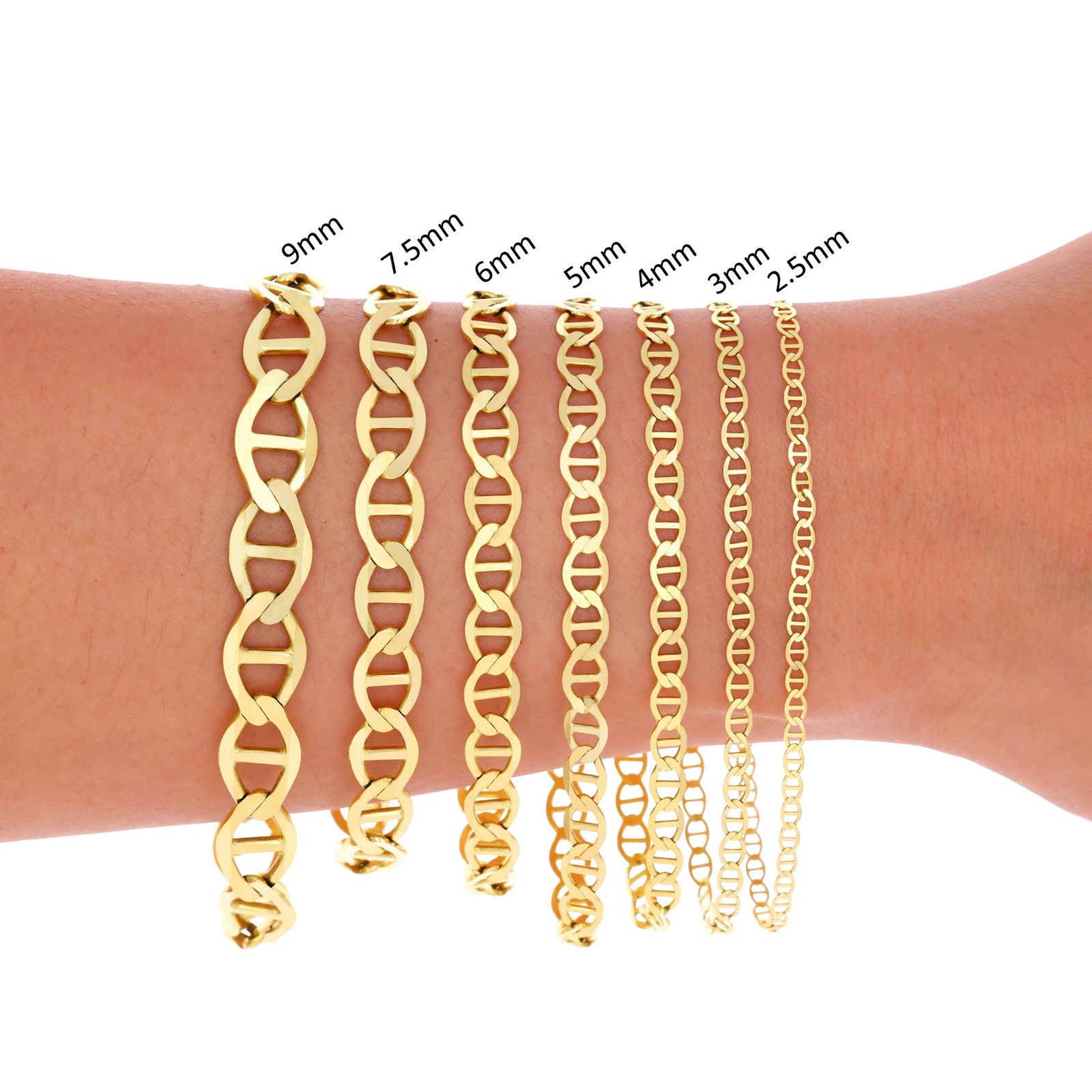 14K Yellow Gold Solid 3mm-7.5mm Mariner Anchor Link Chain Bracelet 7″ 7.5″ 8″ 9″