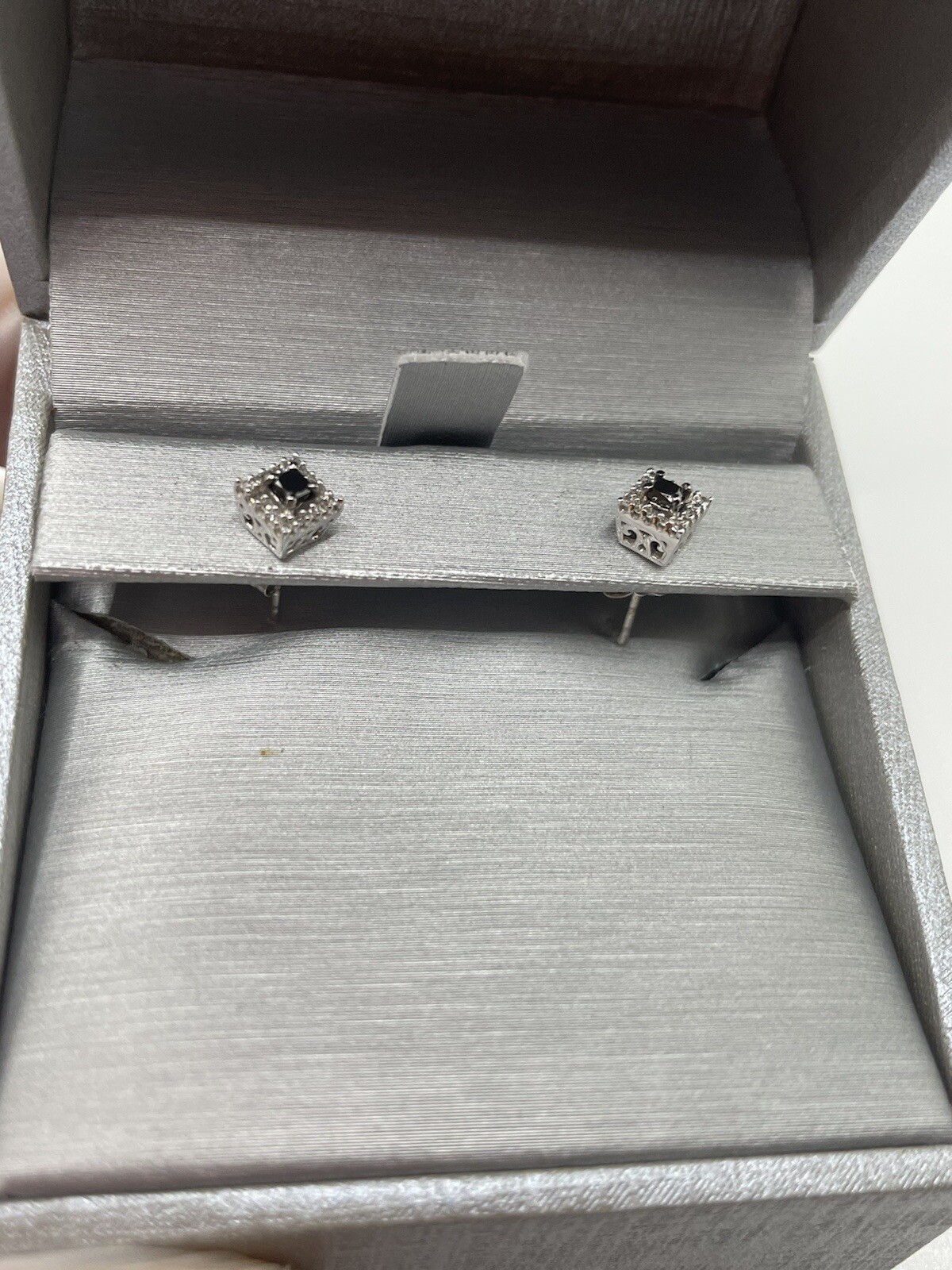 14K White Gold Square Earrings Studs With Black And White Diamonds, Zales