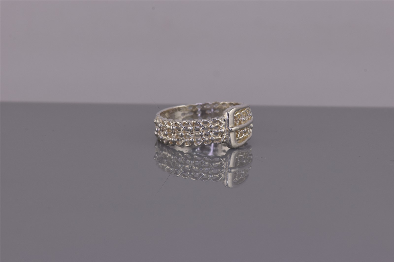 Sterling Silver 8mm Fixed Open Mesh Belt Buckle Band Ring 925 Sz: 6