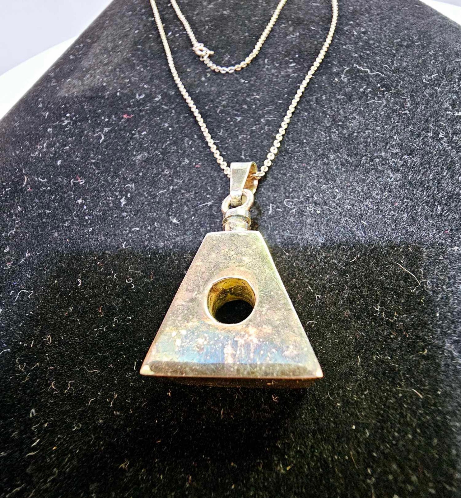 Sterling Chain Necklace “tested Pyramid w Perfume Bottle Silvertone Pendant 28”