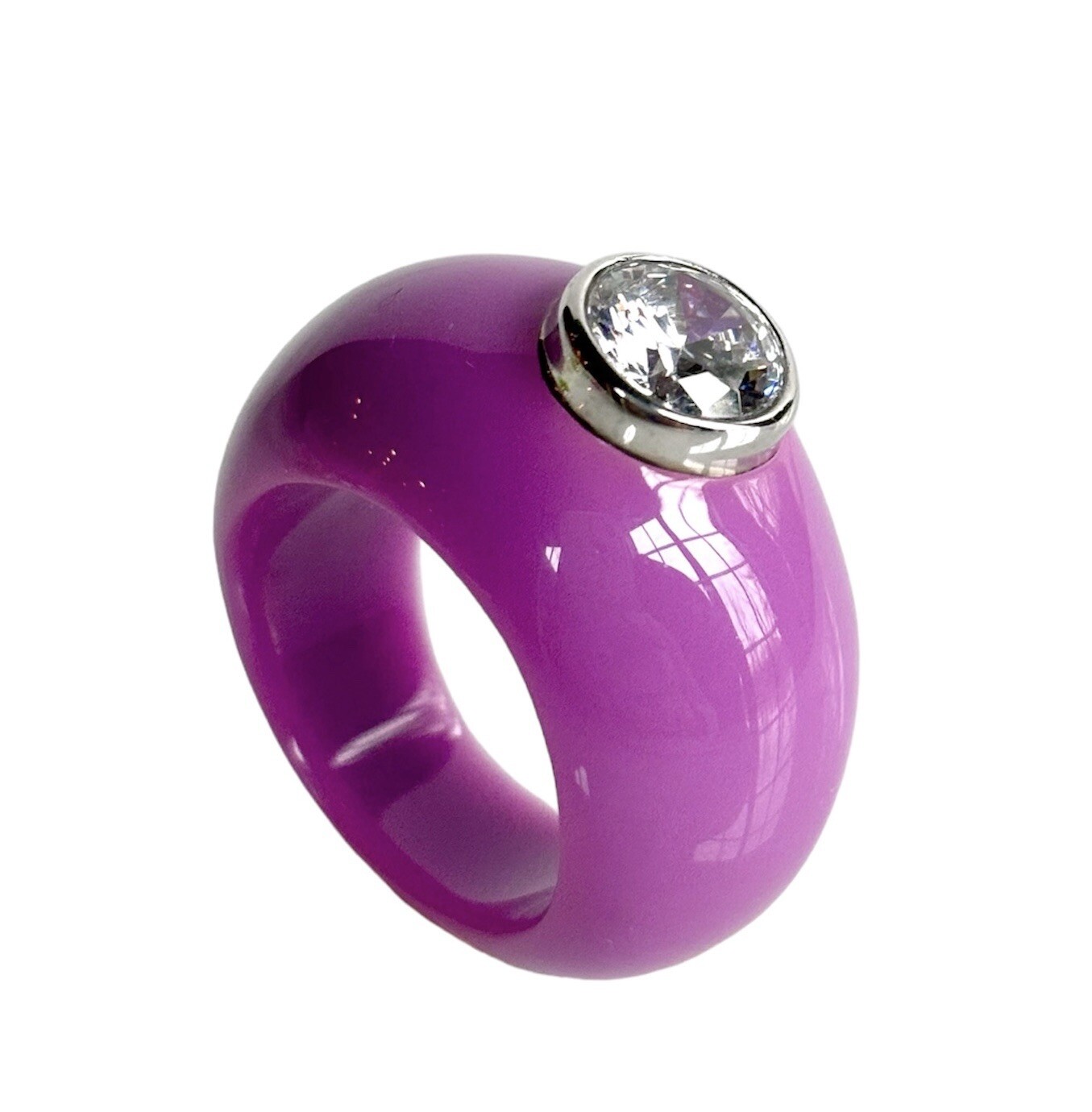 ANGELIQUE DE PARIS BON BON RING STERLING SILVER .925 PURPLE RESIN NEW LUCITE sz6