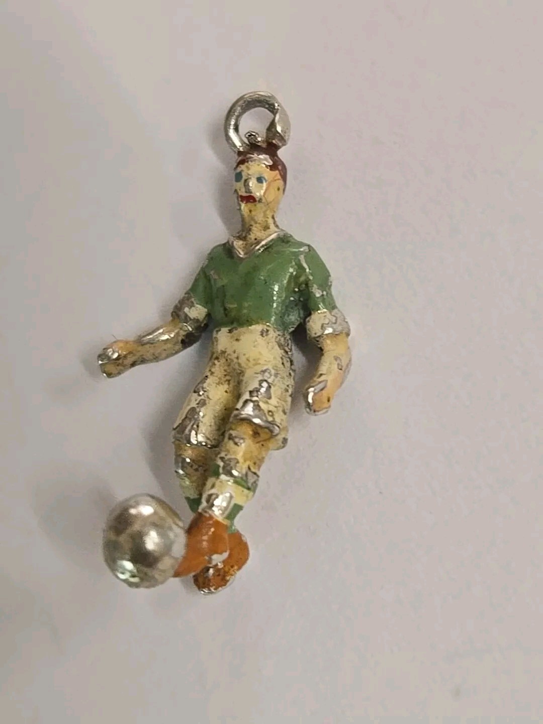 Sterling Silver ~ Soccer PLAYER Charm ~ ALOT OF ENAMEL LEFT is RARE ~VINTAGE