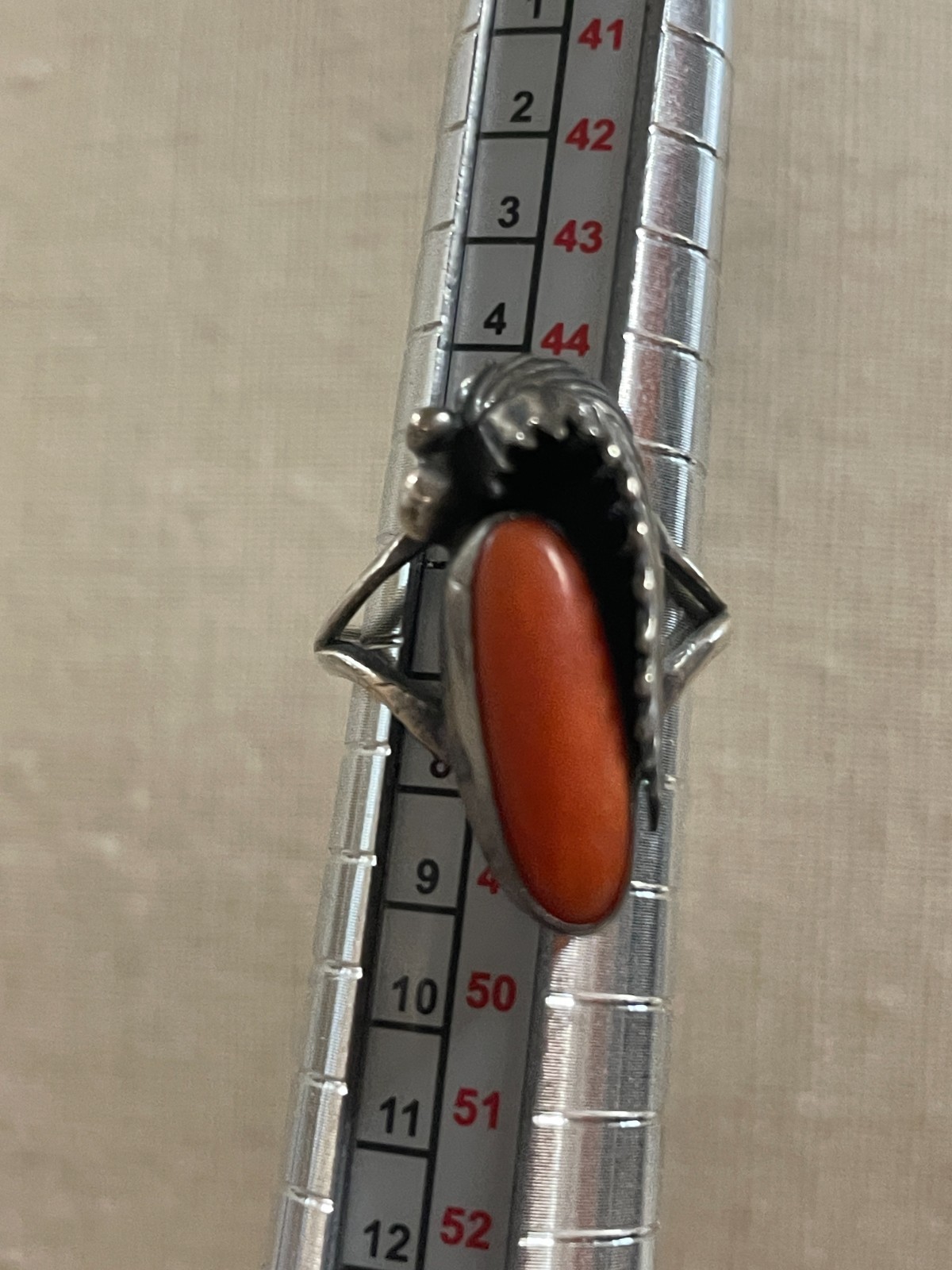 Stunning ring with coral and sterling silver size 4.5