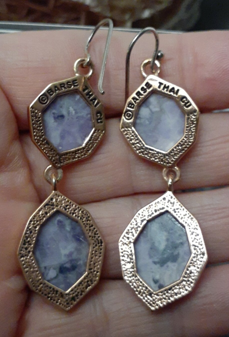 Studio Barse Mixed Metals Mexican Opal Gemstone 2.25″ Earrings Sterling Hooks