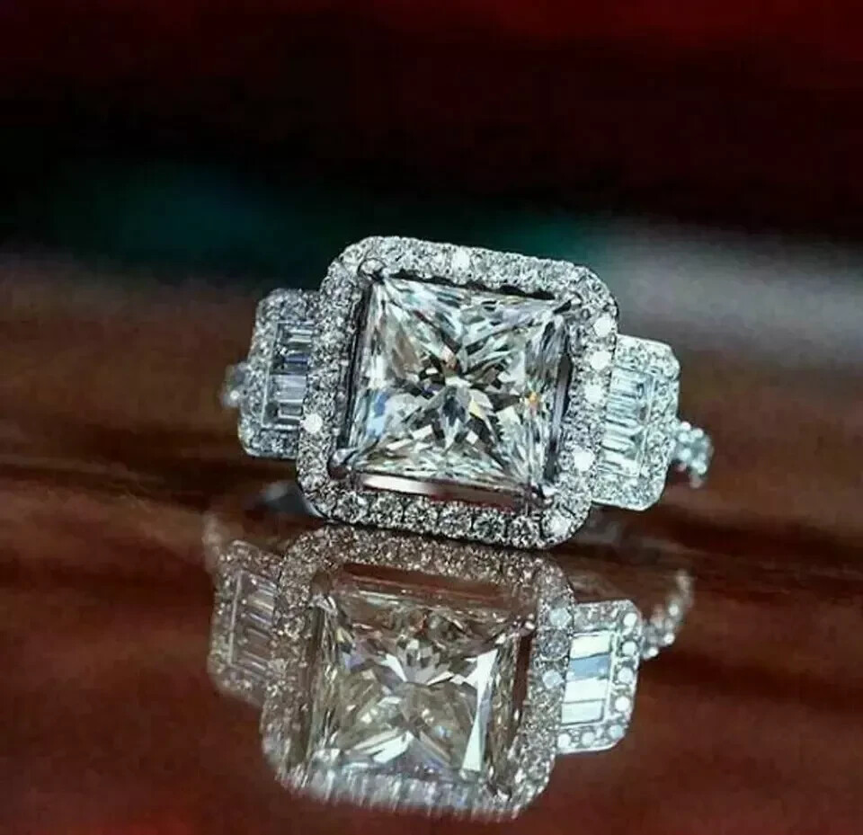 2Ct Lab Created Diamond Halo Engagement Anniversary Ring14K White Gold Finish