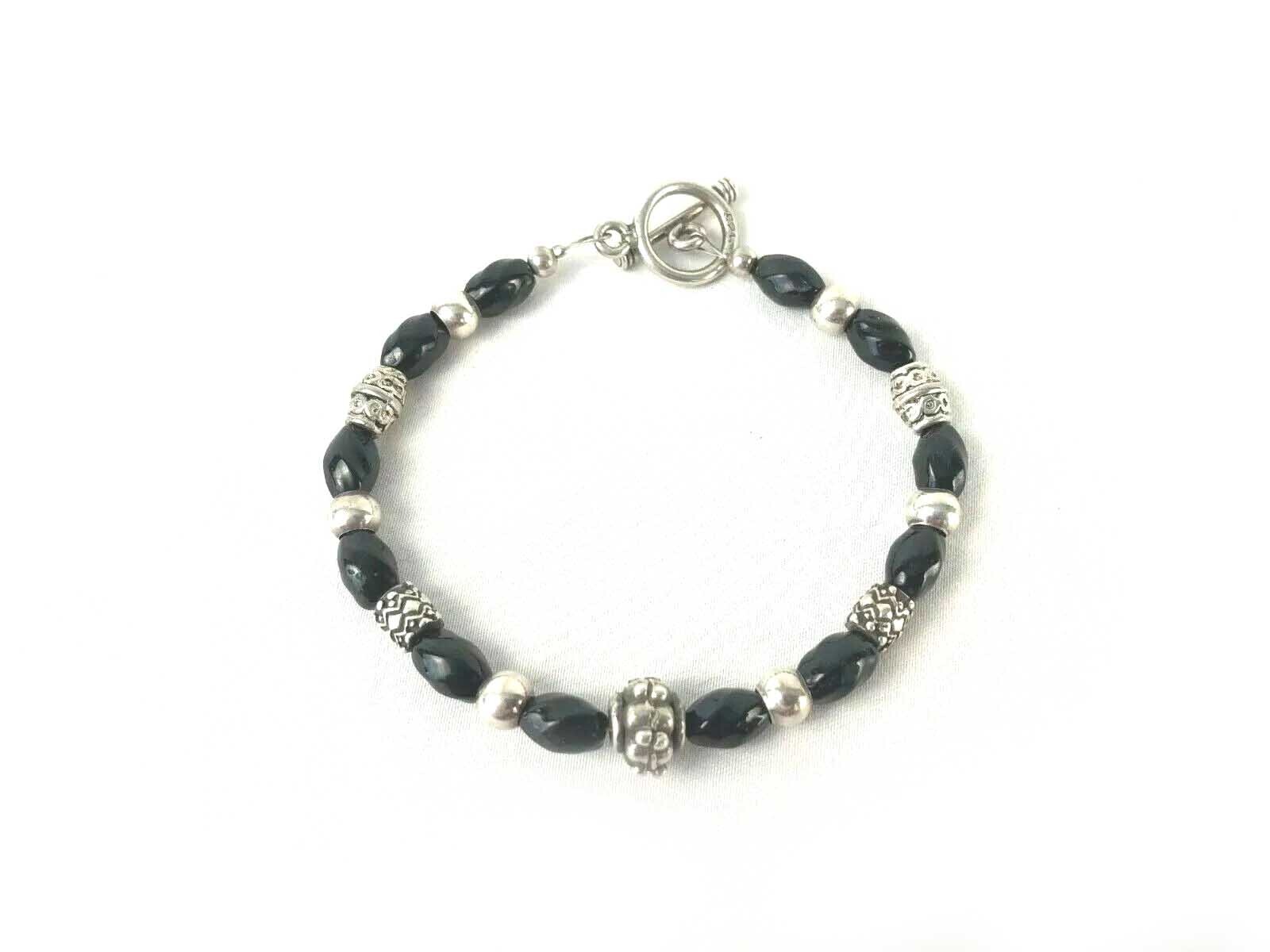 Toggle Clasp Sterling Silver 925 Glass Bead Link Bracelet Estate Find 8.25″
