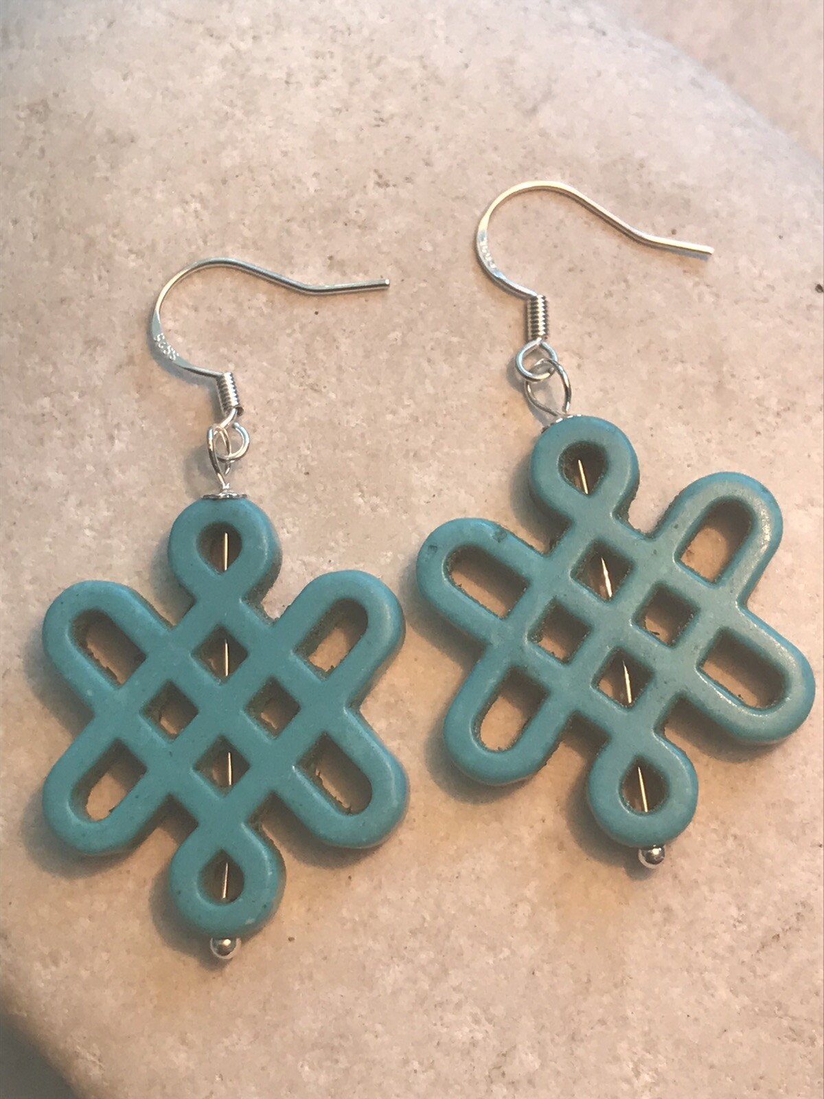 Howlite Turquoise Chinese Knot Earrings 925 Sterling Silver Gift Bag – Free P&P