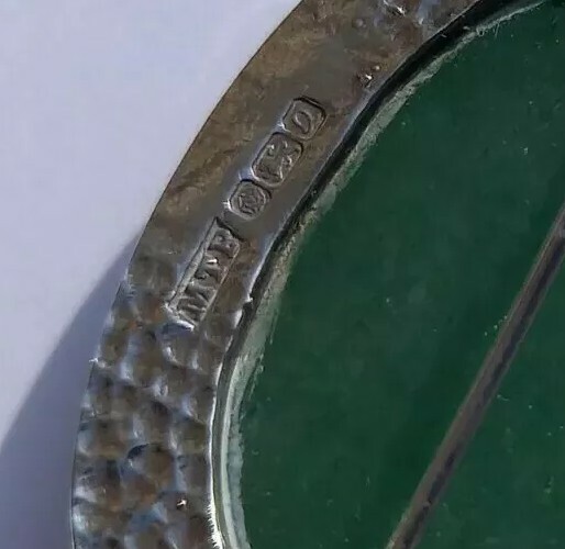 Hand Made Large Oval Silver & Jade Brooch Sheffield Hallmarked MTP 40mm x 32mm