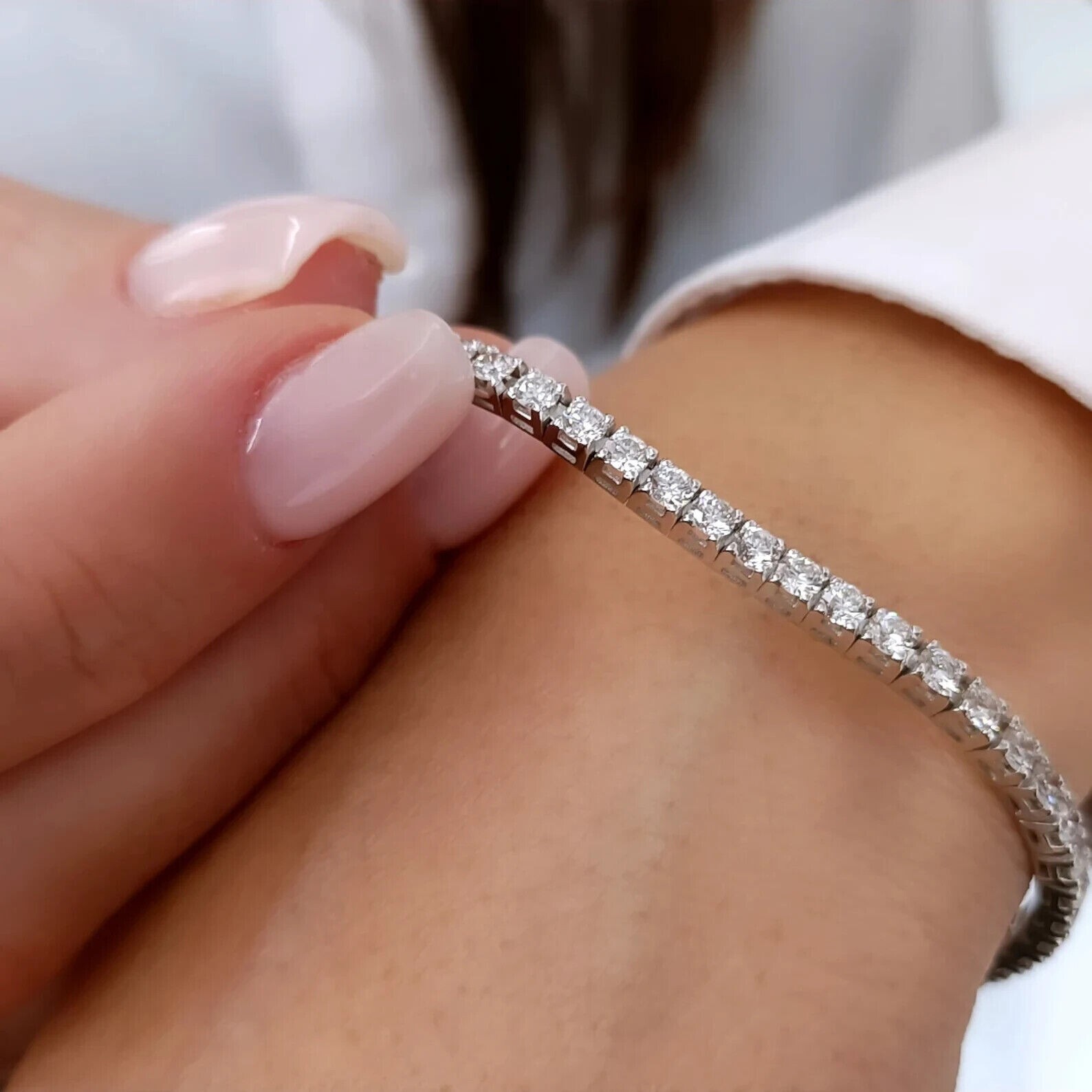 Girlfriend Gift Spcl Round Cut Lab Grown Diamond Tennis Bracelet In 925 Silver