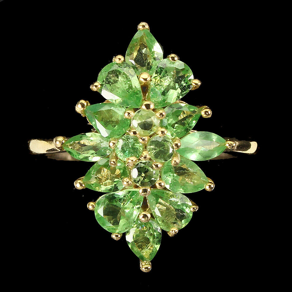 Shola Genuine Natural Tsavorite Garnet 925 Silver Ring Size 17.25 R737