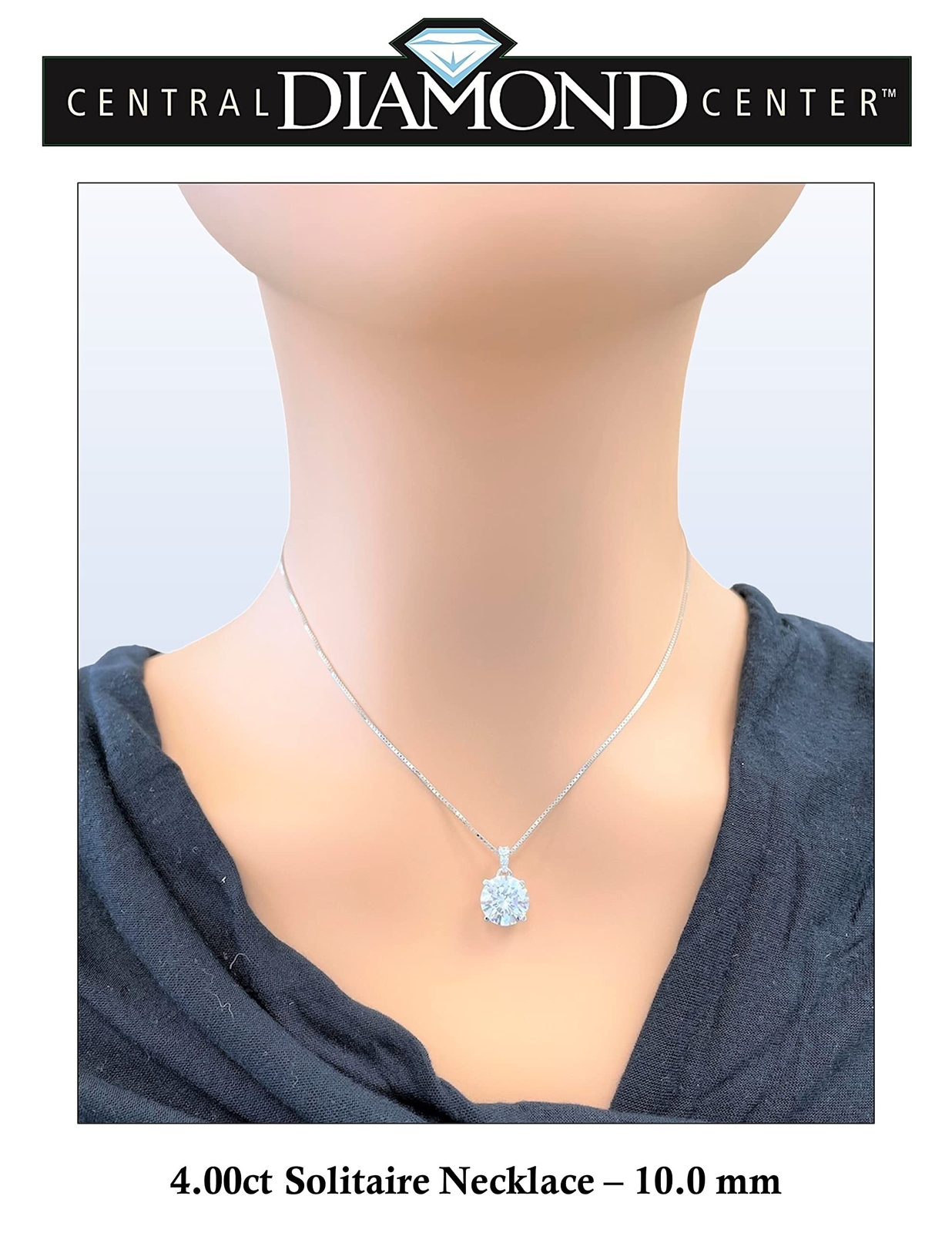 Platinum Plated 925 Sterling Silver 4-Prong Round Pendant Necklace With 4 TCW CZ