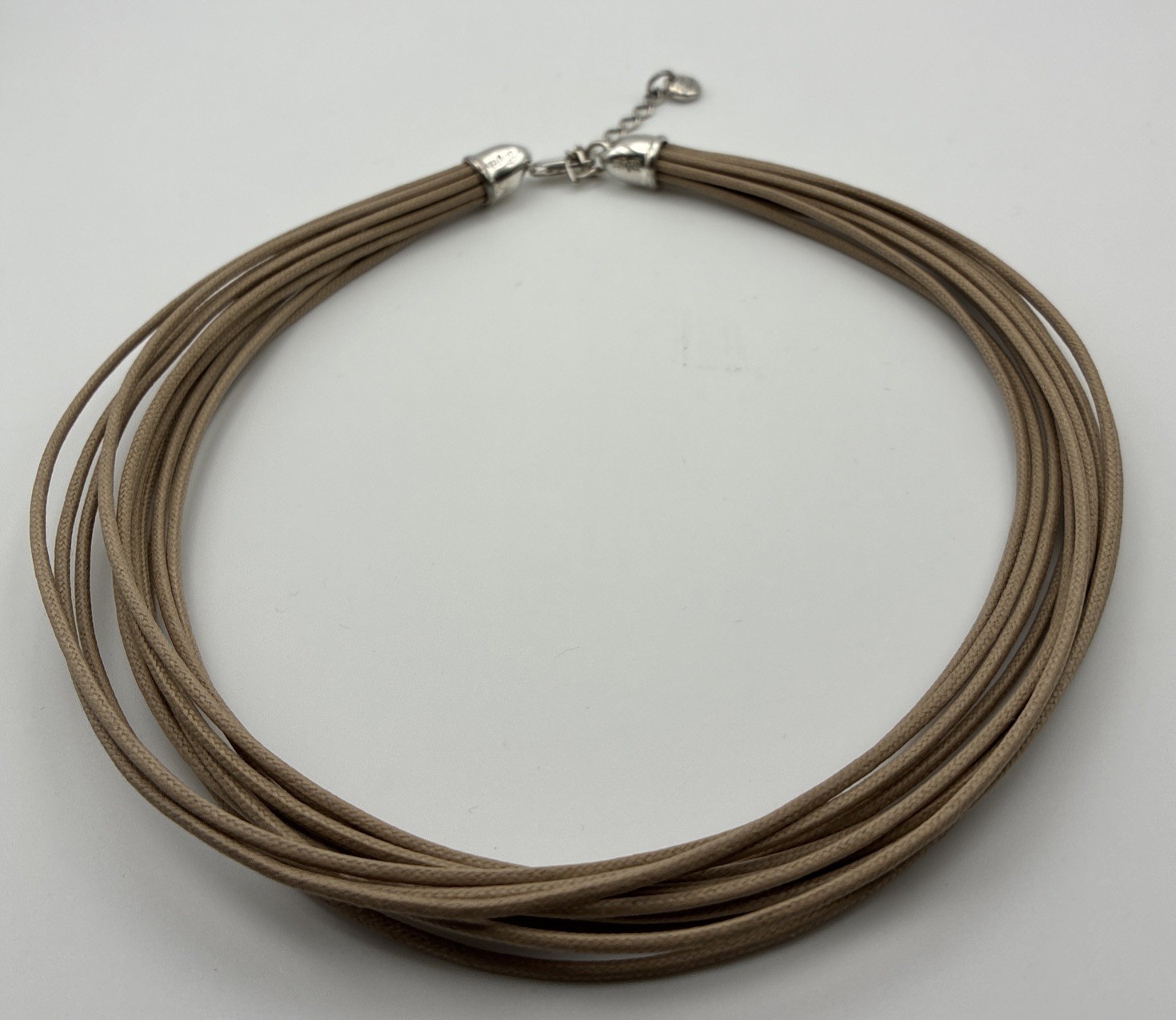 2005 RAGE Branded Tan Multi Cord Necklace/Choker w/ 925 Sterling Silver Ends 16”