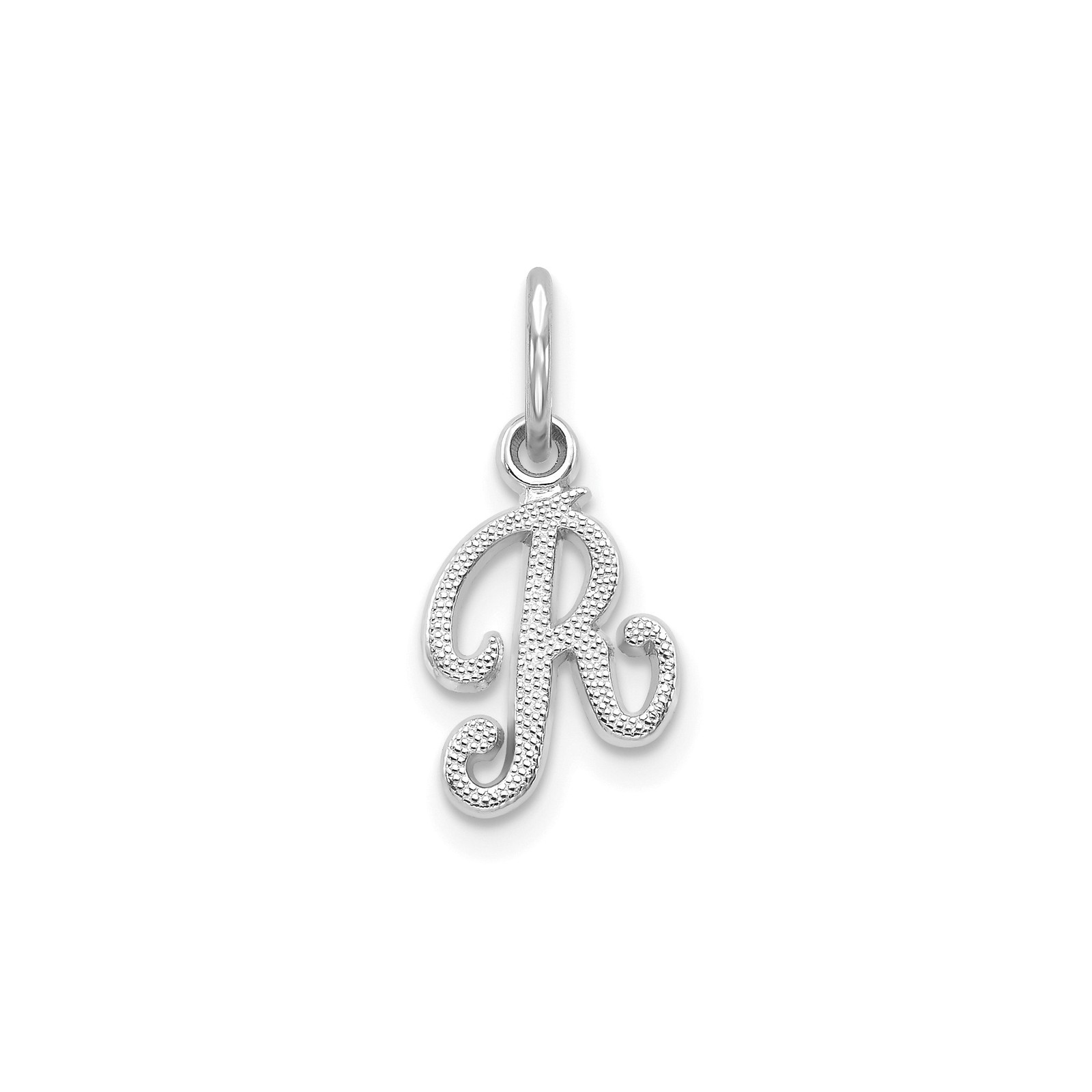 10k White Gold Initial R Pendant Charm Textured Script Letter Monogram Necklace
