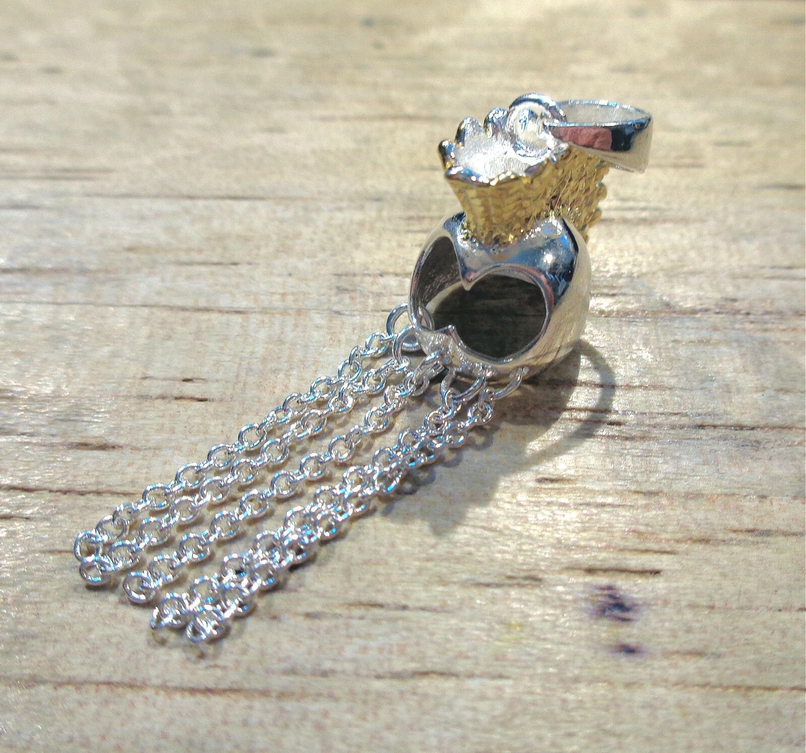 14MM 2-TONE YELLOW GOLD PLATED 925 SILVER HAWAIIAN IKAIKA WARRIOR HELMET PENDANT
