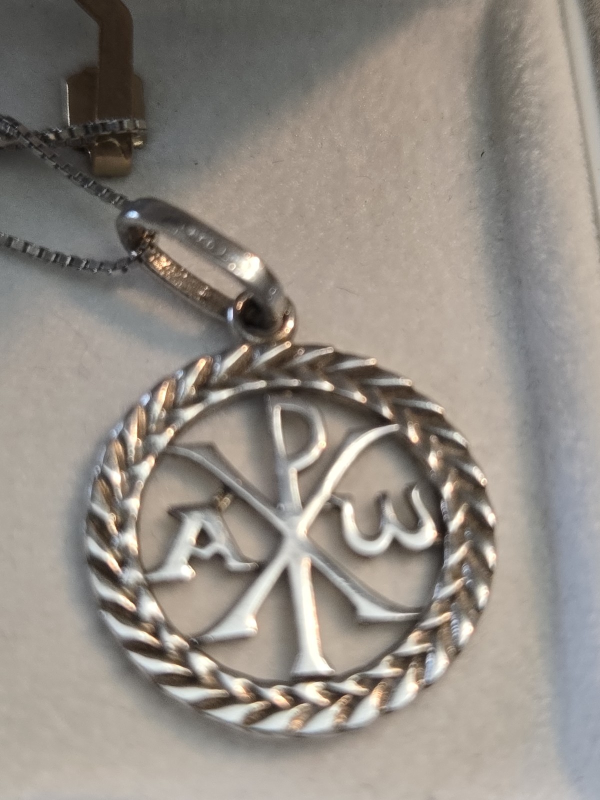 Sterling Silver Chi-Rho Pendant & 925 45 cm Venetian Box Chain from Vatican City