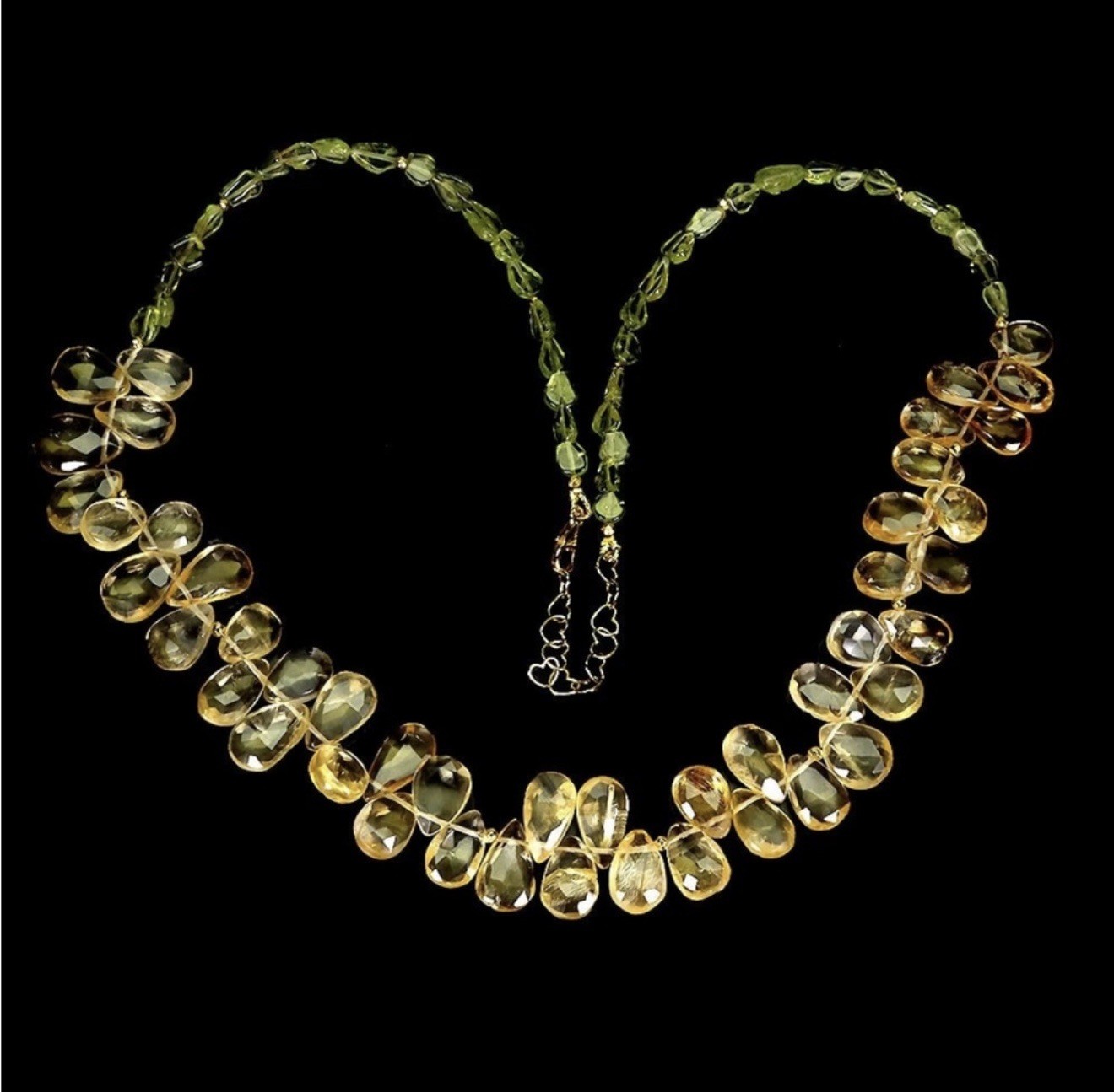Bespoke Natural 115CT Briolette Citrine and Peridot Gemstone Necklace 21inches