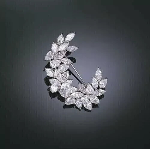 3Ct Marquise Cut Natural Moissanite Flower Brooch Pin 14K White Gold Plated