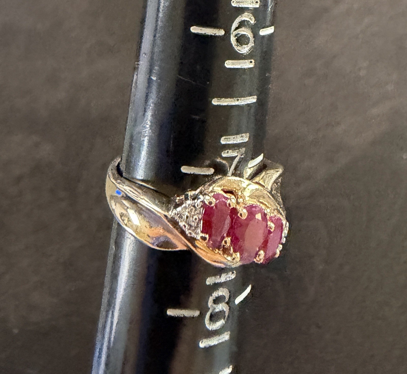 14k Yellow Gold Three Oval Ruby And Diamond Ring