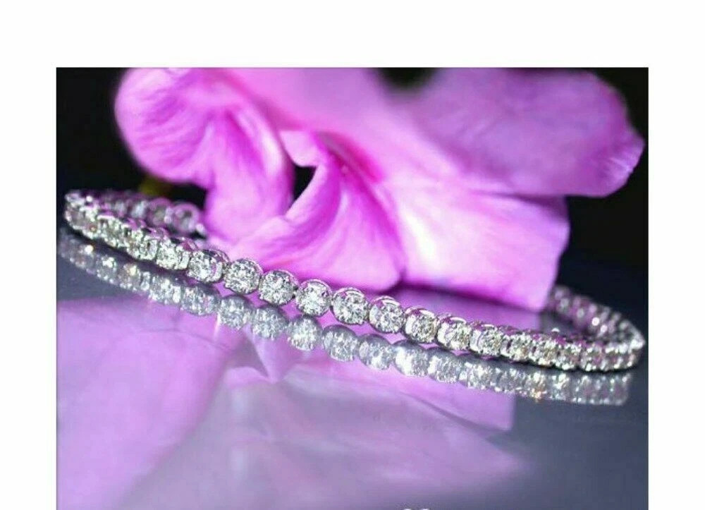 Round 5 Ct Certified Attractive Moissanite Tennis Bracelet 14K White Gold Plated