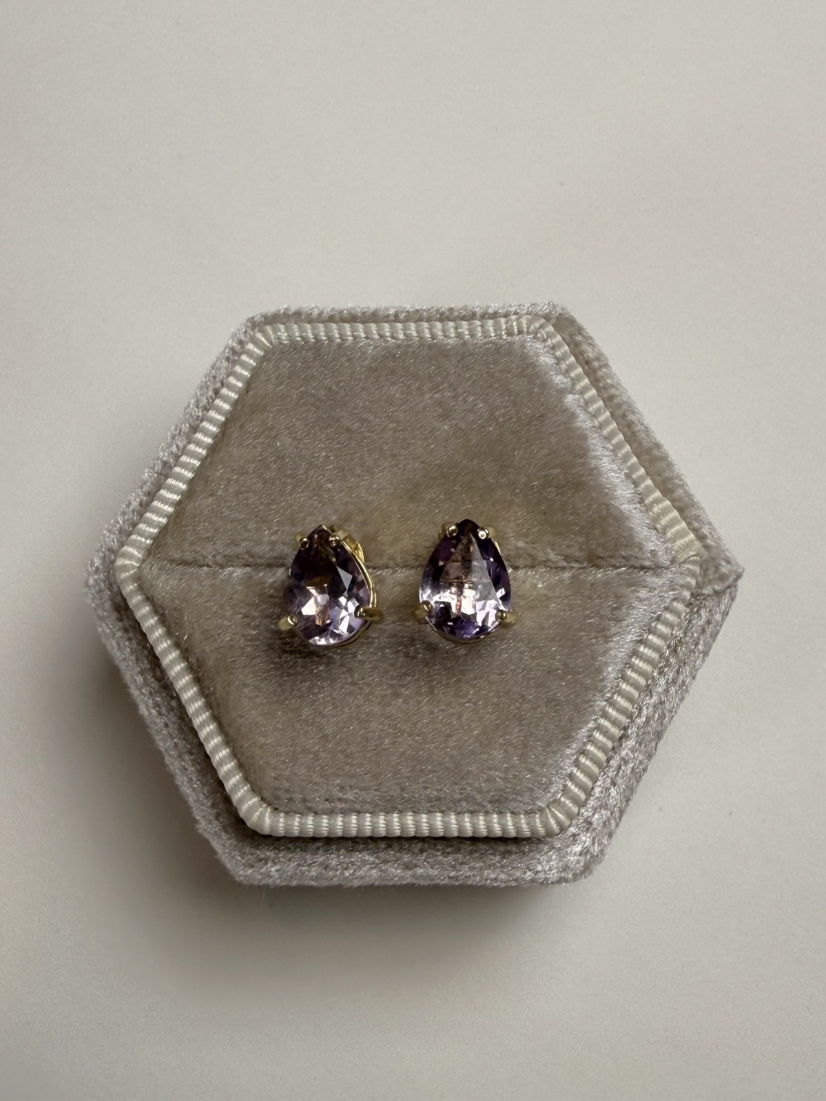 925 Sterling Silver Gold Plated Real Pear-Cut Amethyst Stud Earrings