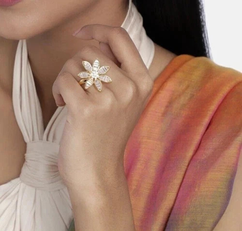 2Ct Round Cut Lab-Created Diamond Flower Engagement Ring 14K Yellow Gold Plated