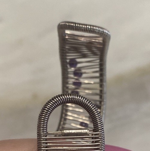 Acton Asymmetrical Sterling Silver Cuff Bracelet Wire wrap Movable purple Beads