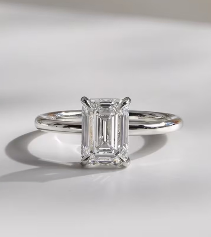 IN 14k White Gold 2TCW Emerald Cut Lab Grown Diamond Women For Propose Gift Ring