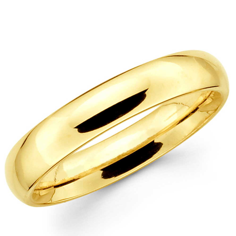 14K Solid Yellow Gold 4mm Plain Men’s and Women’s Wedding Band Ring