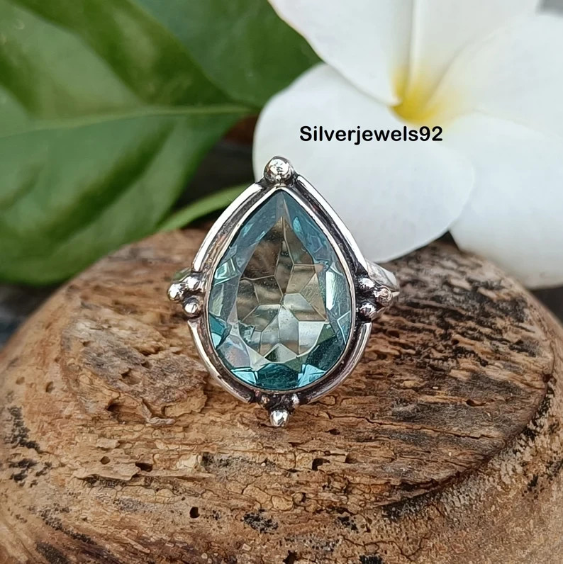 Aquamarine Ring, Teardrop Shape Ring, Pear Cut Ring, Gemstone Ring, Min All Size