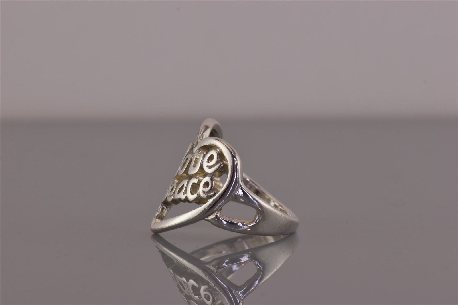 Sterling Silver 19mm Framed Openwork LOVE PEACE Heart Band Ring 925 Sz: 7